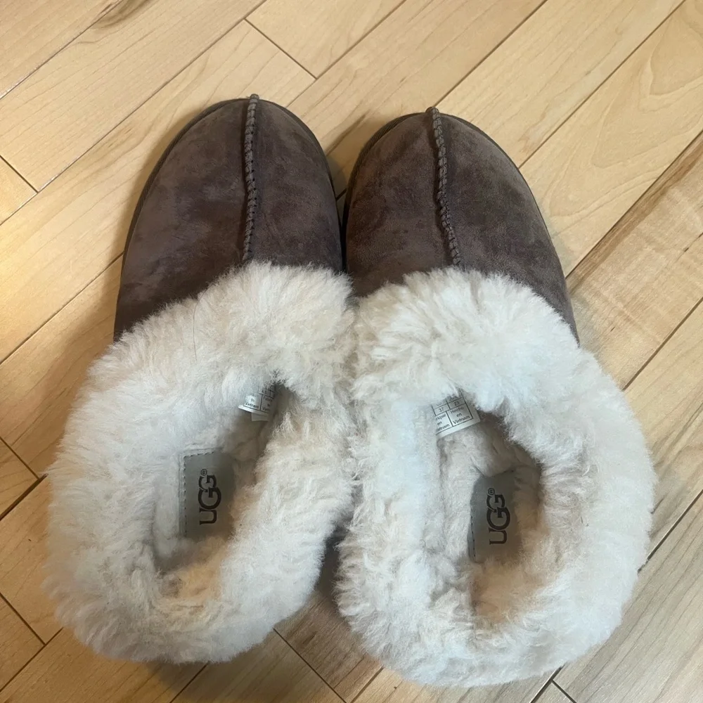 UGG Chocolate Brown Slippers with Cream Fur